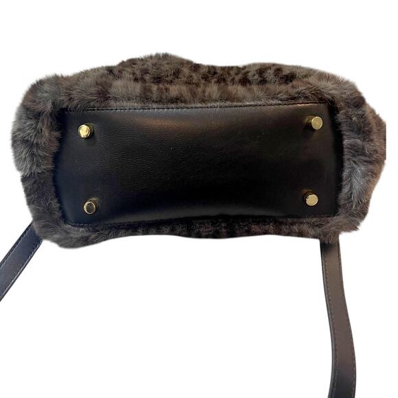 J. McLaughlin Fiona Faux Fur Handbag in Leopard Leather Strap Gold Hardware - Picture 6 of 9
